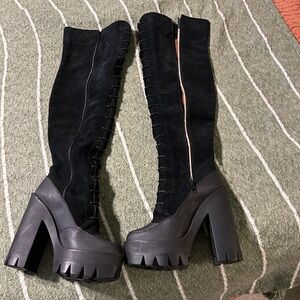 Black Over the Knee Chunky Heel Boots